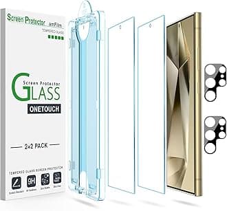 amFilm [2+2 Pack] One Touch Tempered Glass Screen Protector for Samsung Galaxy S24 Ultra 6.8 Inch Camera Lens with Rotector, 9H Hardness, Easy Installation, Bubble Free, Case Friendly