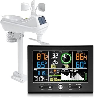 Wireless Weather Station Indoor Outdoor, Home Weather Stations with Rain Gauge, Wind Speed/Direction, Temperature, Humidity, Moon Phase, Weather Forecast, Barometer Pressure