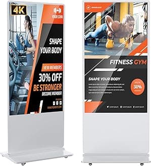 65 inch Indoor Digital Signage 4K LCD Screen IPS Floor Standing Digital Kiosks Interactive Displays with WiFi HDMI/USB Input Auto AD Player, Android OS White