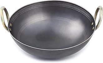 VISMAY'S 7 Litre 14.25 Inch Food Grade Iron Kadhai Wok Frypan Lohe ki Kadai Smooth Edges Riveted Handles Metal Spoon Friendly