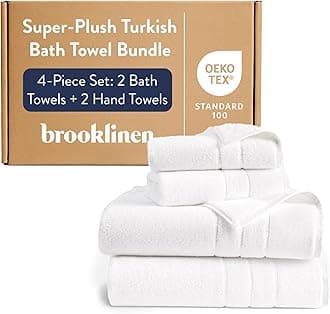 - Brooklinen Super-Plush Bath Towel and Hand Towel Set - 2 Bath Towels, 2 Hand Towels - Cotton, Highly Absorbent (White)