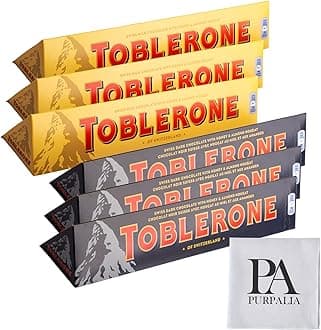 Toblerone Chocolate Variety Pack - 3.52 oz 2-Pack: Classic Swiss Chocolate Bars Assortment Dark and Milk Chocolate Bars(Purpalia Packaging) (6 pack, Variety)