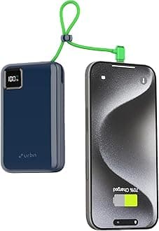 URBN 20000mAh Power Bank with Built-in USB Type-C Input Cable | 22.5W Super Fast Charging | Smart LED Display | Dual Type-C PD + USB Outputs | Pocket Size Portable Charger for Quick Charge (Blue)