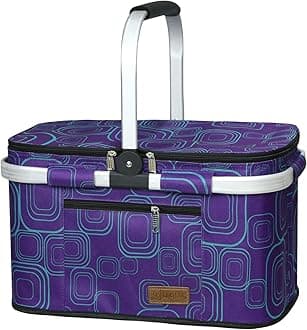 34L Insulated Picnic Basket Thermal Insulation - Portable Folding Shopping Basket, Cooler, Grocery Bag, be Suitable for Outdoor Trips, Picnics, Beach Parties, for Girls