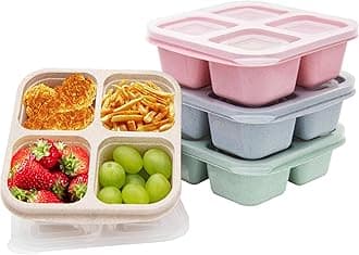 4 Pack Bento Lunch Box，4 Compartment Snack Containers，Divided Bento Snack Box，Meal Prep Containers Kids/Toddle/Adults,Food Storage Containers for School, Work and Travel