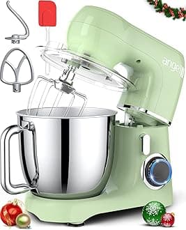 Mini Angel Electric Stand Mixer, 5.5 Quarts, Dough Hook, Flat Beater, Wire Whisk Attachments, 10+P Speeds with Splash Guard, Green with DIY STICKERS