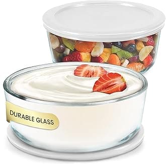 Yogurt Containers 2 Pack, Make More Yogurt with 1-Quart Glass Containers (4 Cup), 100% BPA Free, Durable & Oven Safe Round Bowl Set with Lids, Perfect for Food Storage & Meal Prep
