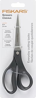 8” Everyday Stainless Steel Scissors (1-Pack) with Ergonomic Handles, Home & Office Scissors for Cutting Paper, Cardboard, Photos and More, Gray