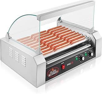 Olde Midway Electric 24 Hot Dog 9 Roller Grill Cooker Machine with Cover 1200-Watt - Commercial Grade