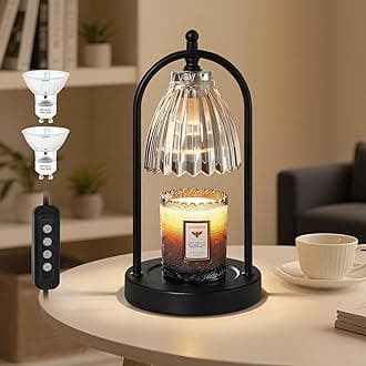 GyroVu Candle Warmer Lamp, Electric Candle Warmer with Timer & Dimmer with Vintage Glass Shade, Gifts for Mom Christmas Birthday Women, House Warming New Home Bedroom Decor