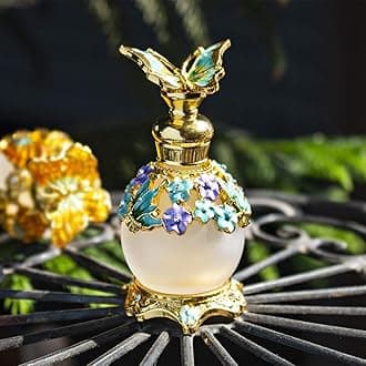YU FENG Butterfly Flower Glass Perfume Bottle Empty Vintage Decorative Crystal Perfume Vial Scent Bottles for Women Girls(15ml), blue