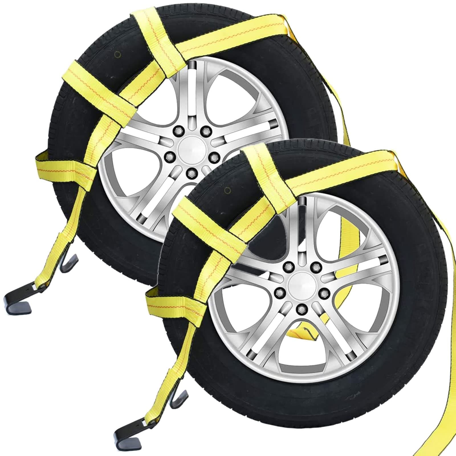 Tow Dolly Basket Straps with Flat Hook Heavy Duty Car Dolly Straps Universal Fit Most 14"-19" Wheels 10,000Lbs Webbing Break Strength Tire Bonnet Yellow