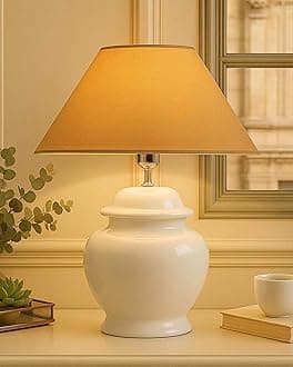 Homesake Ceramic Table Lamp Antique Home Decor with Shade, Side Table Lamp, Table Lamp for Bedroom Decoration Items Golden Shade, Pack of 1
