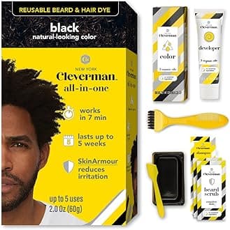 Reusable Hair & Beard Dye for Black Men – Black | Up to 5 Uses, 7 Minutes | Natural Gray Coverage, No-Drip Cream with SkinArmour® – Cleverman