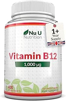 Nu U Nutrition Vitamin B12 1000mcg - High Strength B12 Methylcobalamin - 400 Vegetarian & Vegan Tablets (13 Month Supply) - Contributes to The Reduction of Tiredness & Fatigue