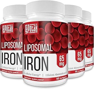 Liposomal Fe Iron Supplement for Women,65 mg Iron Supplement with Folic Acid & Vitamin B12 for Men,Red Blood Cell Production & Energy Support for Adults Iron Deficiency 60 Softgels(4 Bottle)