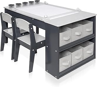 Milliard Kids Art Table and Chair Set - 2-in-1 Easel & Kids Craft Table and Chairs with Storage - Activity Station, Coloring, Drawing - 5 Paint Cups, 6 Storage Bins & Paper Roll - for Ages 8-12 & 4-8