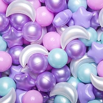 Ball Pit Balls Stars Moon Shapes Plastic Pitballs for Toddler Play Tent Baby Photo Props Kids Pool Water Toys Kiddie Pool Party Decor, Pearl Pink+Pearl Purple+Pearl Light Blue,100PCS