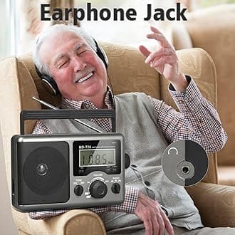 Portable AM FM Shortwave Radio,Battery Operated Radio by 4D Cell Batteries or AC Power Transistor Radio with LCD Display,Time Setting,3.5mm Earphone Jack,Big Speaker,High/Low Tone for Home,Gift