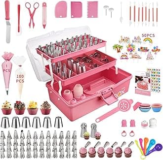 Cake Decorating Supplies Tools Kit: 358pcs Baking Accessories with Storage Case - Piping Bags and Icing Tips Set - Cupcake Cookie Frosting Fondant Bakery Set for Adults Beginners or Professional, Pink