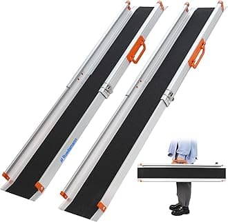 Ruedamann 7' 6.7" Adjustable Aluminum Wheelchair Ramp,Portable Telescoping Non-Skid Surface Wheelchair Ramp for Home, Stairs, Steps, 600lbs Capacity (MR207N-7)