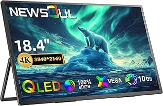 Newsoul Portable Monitor QLED 18.4 Inch 4K UHD 1500:1 Matte Screen, Aluminium Shell, Narrow Bezel Design with VESA Hole, Mini HDMI and USB-C Ports, Larger Second Screen for Laptop/Phone/Gaming