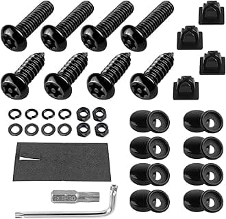 Anti Theft License Plate Screws Kits- Rustproof Stainless Steel Car Tag Plate Mounting Hardware, M6 (1/4") Tamper Proof Fastener Nut, Caps Cover for Front Rear Frame Holder Mounting（Black-Set1）