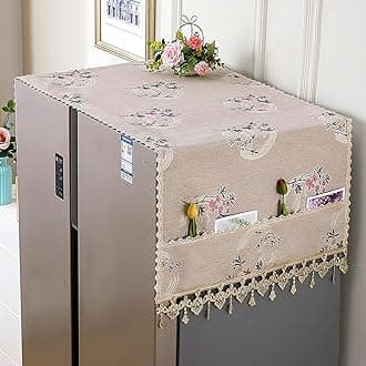 wolpin Fridge Cover 1Pc for Top Double Door (65 x 170 CM) | Designer Printed Cloth with Utility Pockets | Dustproof Refrigerator Top Cover for Home Kitchen Décor | Easy to Clean Fabric Organiser