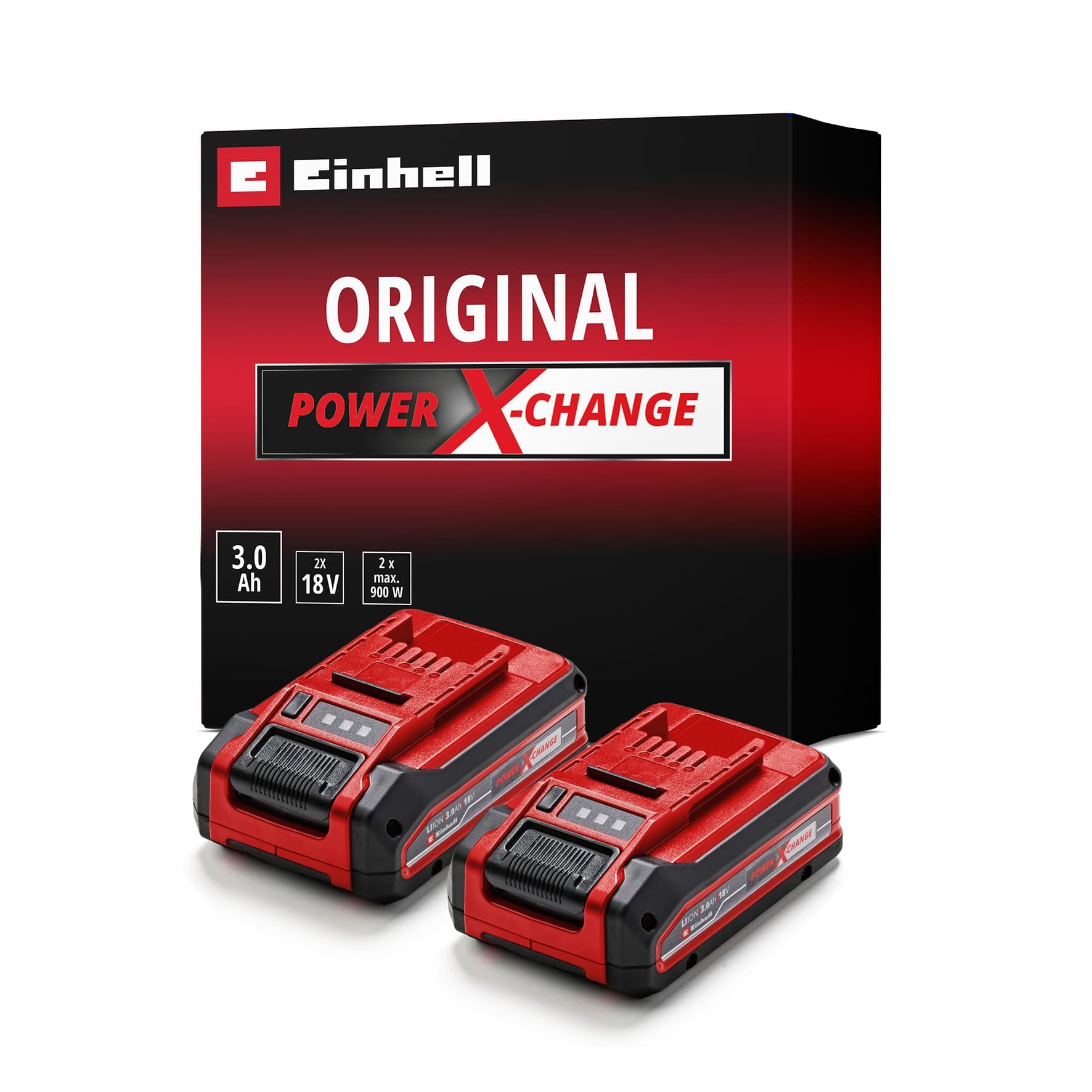 Einhell Original 3 Ah Power X-Change Plus Twin Pack (18 V, Li-Ion, Universal Use for All PXC Devices, Charge Level Control, Includes 2 x 3 Ah Batteries, without Charger)