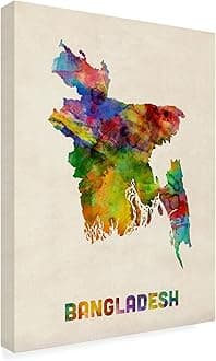 Bangladesh Watercolor Map by Michael Tompsett, 35x47-Inch