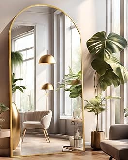 Full Length Mirror with Stand, 38"x77" Floor Mirror Freestanding, Arched Wall Mirror, Oversized Mirror Full Length, Gold Arch Mirror Full Length, Wall Mounted Mirror for Bedroom(Gold)