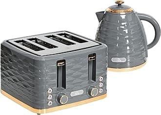 HOMCOM Kettle and Toaster Sets, 3000W 1.7L Rapid Boil Kettle & 4 Slice Toaster with 7 Browning Controls, Defrost, Reheat and Crumb Tray, UK Otter Thermostat, Grey