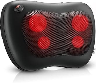 Shiatsu Massager Cushion with Heat – Deep Tissue Kneading Massage Pillow for Neck, Lower Back, Shoulder, Muscle Pain Relief – Home, Office, Car, Bed Use – 1 Year Warranty