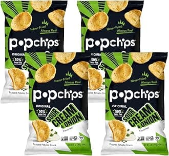 Potato Chips, Sour Cream &amp; Onion, 4ct 5.0oz Share Bags, Low-Calorie and Gluten Free, Salty Snacks for Adults and Children, Kosher Snack, 130 Calories Per Serving