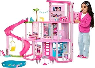 Barbie Dreamhouse, 3-Storey House with 10 Play Areas Including Pool, Slide, Elevator, 75 Doll Accessories, Toy Puppy, Adult Assembly Required, Toys for Ages 3 and Up, One Toy House, HMX10
