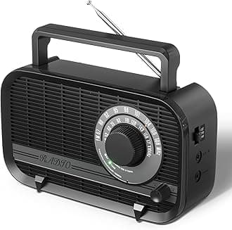 AM FM Portable Radio Plug in Wall or Battery Operated Radio with Best Reception,Bluetooth,Headphone Jack,Large Dial Easy to Use for Seniors Elderly Black