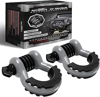 AUTMATCH D Ring Shackle 3/4" Shackles (2 Pack) 41,887Ibs Break Strength, Clevis Shackle with 7/8" Screw Pin and Shackle Isolator Washers Kit for Tow Strap Winch Off Road Vehicle Recovery, Gray
