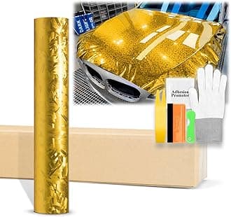 60"x72" (5FTx6FT) Gloss Gold 24K Chopped Forged Carbon Fiber Textured Vinyl Wrap Auto Car Sticker Decal Sticker Film Sheet Bubble Free Air Release Technology with Tool Kit