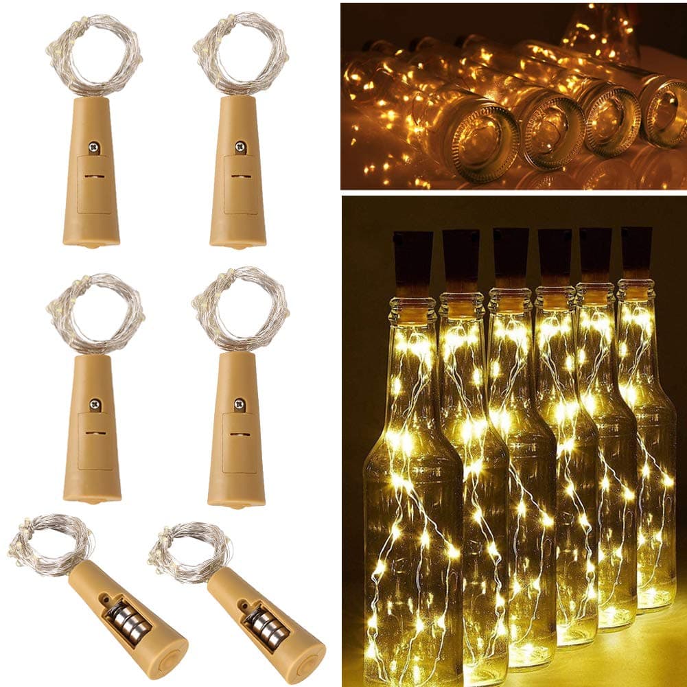Wine Bottle Lights Battery Powered, 20 LED String Lights 3 Mode Cork Lights Mini Fairy Light 6 Pack Indoor Outdoor Decoration Light for DIY, Party, Wedding, Christmas(Warm White)