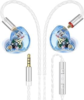 Vibes 202M Wired Earbuds - HiFi in Ear Monitor Headphones - Noise Isolating Ear Buds w/ Mic - Clear Sound, Deep Bass & Comfort-Fit Gaming Earphones - MMCX to 3.5mm & Silver Plated Cord, Carrying Case