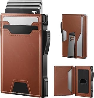 Wallet for Men: Rfid-blocking with Money Clip Slim Leather Bifold ID Window Smart Pop Up Card Case Front Pocket Wallet with Gift Box (Light Brown)