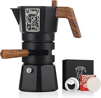 Bincoo 100ML Stovetop Espresso Maker Double Valve Espresso Coffee Pot Constant Temperature Moka Pot Coffee Accessories Italian Coffee Macine for Home (Black)