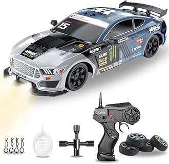 Liberty Imports RC Drift Car 1/16 2.4GHz 4WD Remote Control Sport Racing On-Road Vehicle with LED Light, Batteries and Drift Tires (Silver)