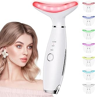 7 Color Galvanic Machines - Red Light Therapy for Face and Neck, Face Massager Tool for Wrinkles, Double Chin, Vibrating Facial Massager with Thermals, White
