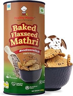 Healthy Master Baked Wheat Mathri (Flax Seed) 250g (Pack of 2) | No Maida | No Palm Oil | Crispy Crunchy Healthy Snack | 100% Wheat | Namkeen Mathi