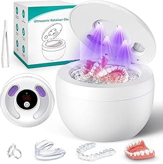 Upgraded Ultrasonic Retainer Cleaner Machine, 45kHz Ultrasonic Dentures Cleaner for Night Guards, Braces, Aligner, Toothbrush, Jewelry and More, 200ML Capacity, White