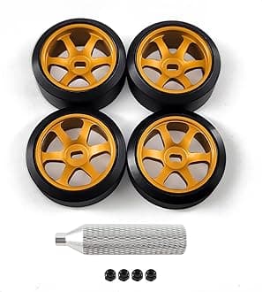 6 Spoke Wheel Rims & Rc Car Drift Tires for 1/28 RC Hobby Model Car, [2*Narrow+2*Wide] 4 Pcs 20mm Aluminum Alloy Rims with Tires for Wltoys K969 K989 P929 AWD XRX AMZ WL DRZ GLA BZ