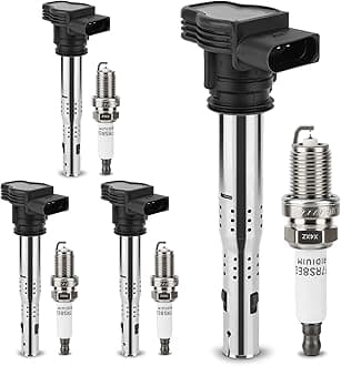 UF575 Ignition Coil & 1675 Double Iridium Spark Plug for Audi A3 A4 A5 A6 Q5 R8 TT RS4 RS5/Volkswagen Jetta Passat Tiguan Beetle CC Golf GTI Replaces# C1627 07K905715F E1075