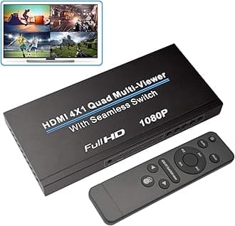 NIERBO HDMI Quad Multi-Viewer - 4 in 1 Out HDMI Switcher, 1080P, Seamless IR Control, 3D Support, 5 Modes for PC/STB/DVD