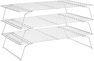 Cooling Rack for Baking 3 Tiers, 16" x 10" Cookie Cooling Wire Rack Stackable Collapsible Nonstick, Stainless Steel Baking Cooking Cooling Racks with Optimum Air Flow, Silver
